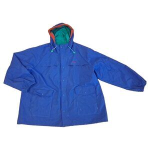 Vintage Unisex Stearns PVC Rain Jacket Blue Pockets Hooded Bright Colors XXL